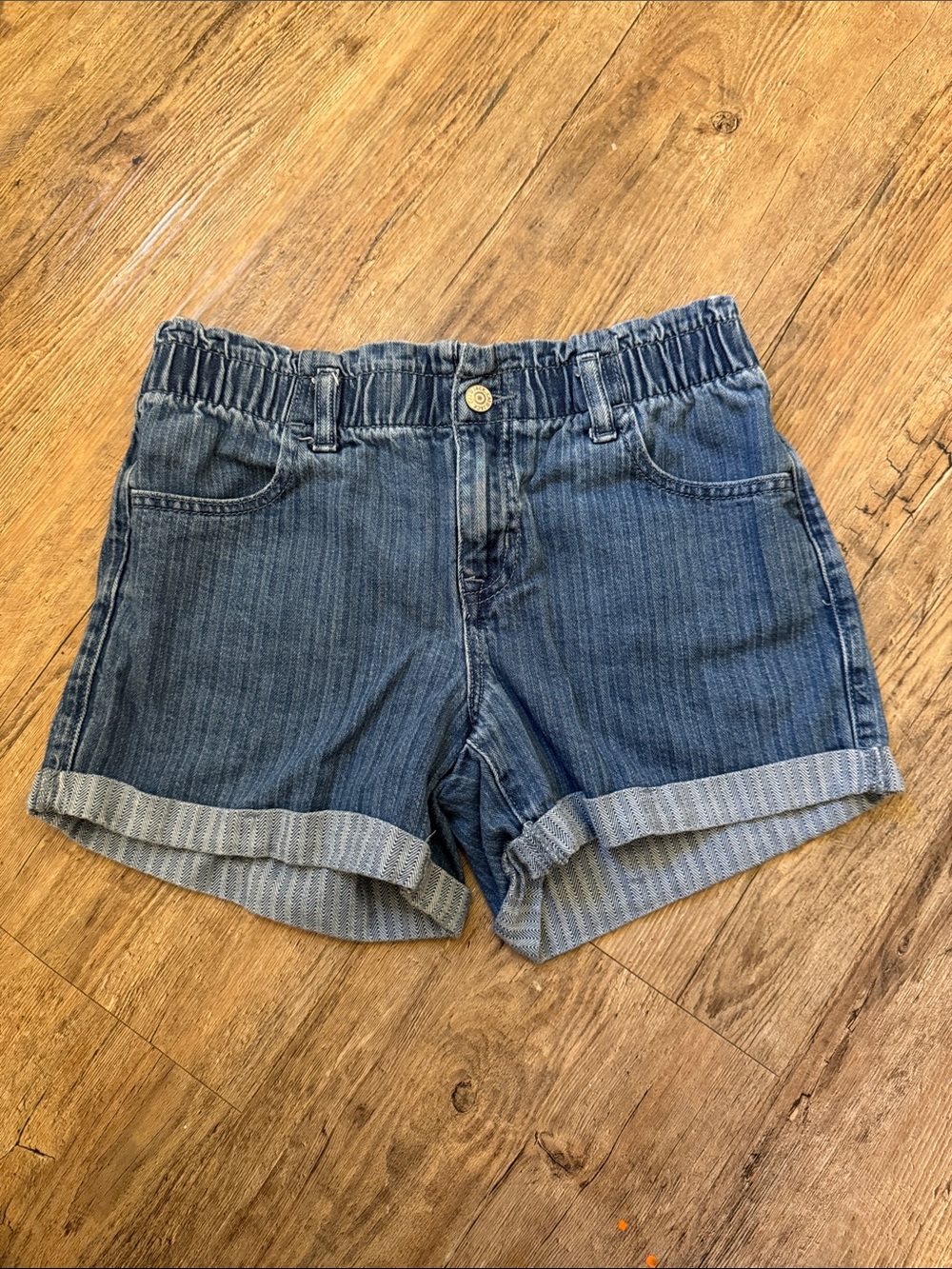 Cat & Jack Paperbag Waist Denim Shorts Blue XL (14)